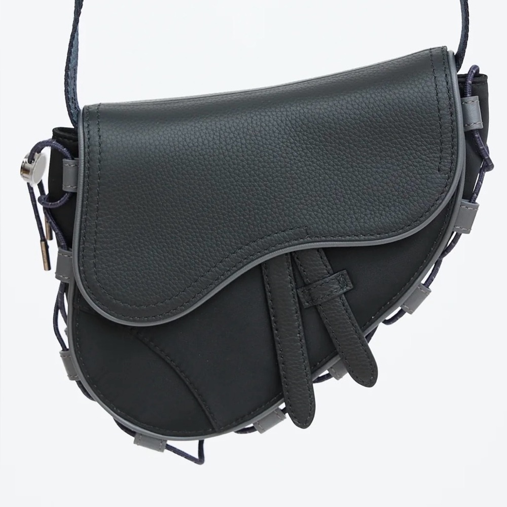 Dior x Sacai Mini Saddle Bag - Black Grained Calfskin Crossbody (Limited Edition